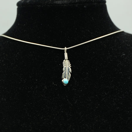 Zuni Turquoise Feather Necklace in Sterling Silver
