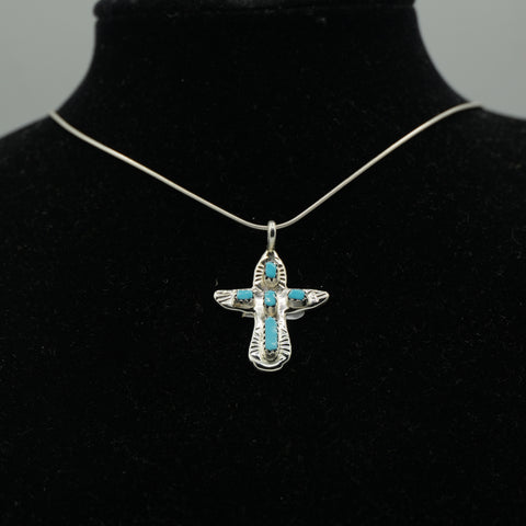Zuni Turquoise Cross Pendant in Sterling Silver