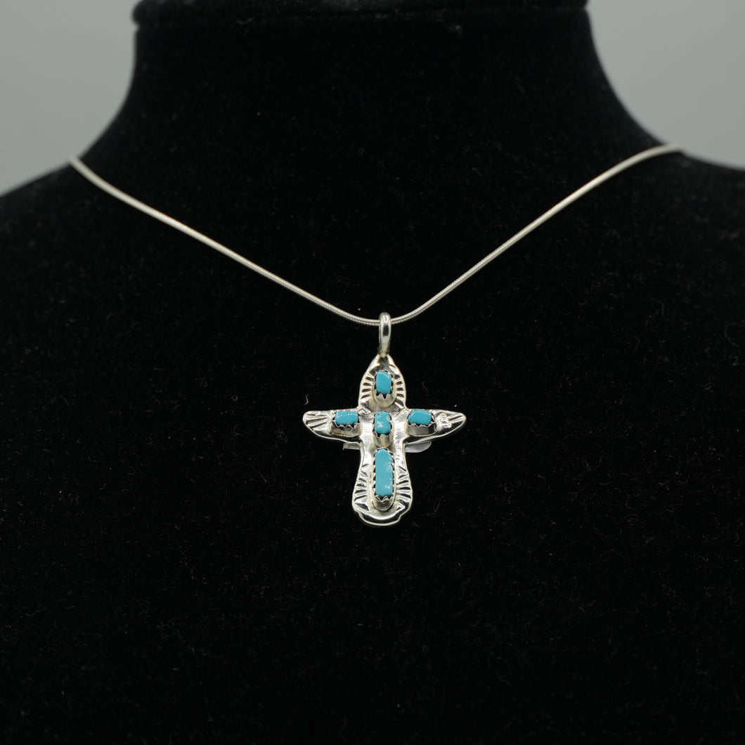 Zuni Turquoise Cross Pendant in Sterling Silver