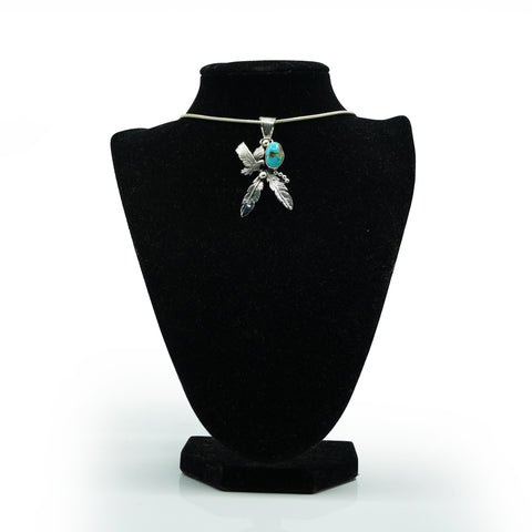 Zuni Turquoise Eagle & Feathers Pendant in Sterling Silver