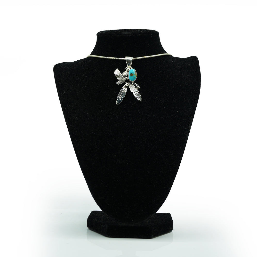 Zuni Turquoise Eagle & Feathers Pendant in Sterling Silver