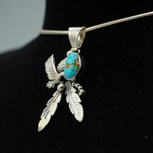 Load image into Gallery viewer, Zuni Turquoise Eagle &amp; Feathers Pendant in Sterling Silver
