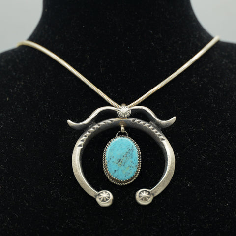 Navajo Sterling Silver Naja Pendant with Turquoise