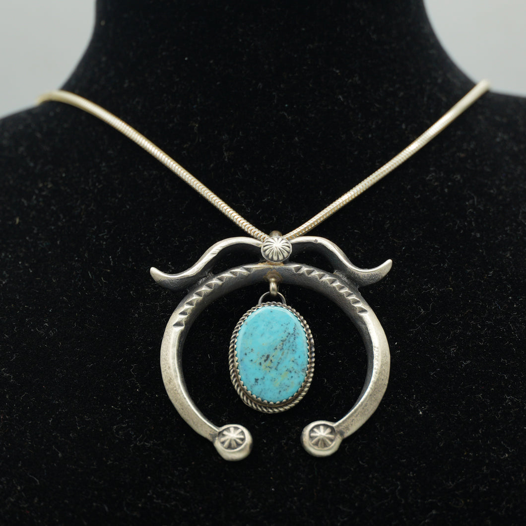Navajo Sterling Silver Naja Pendant with Turquoise