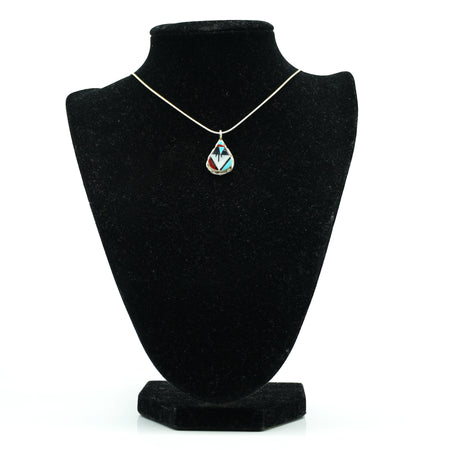 Zuni Sterling Silver Mosaic Inlay Teardrop Pendant