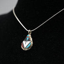 Load image into Gallery viewer, Zuni Sterling Silver Mosaic Inlay Teardrop Pendant
