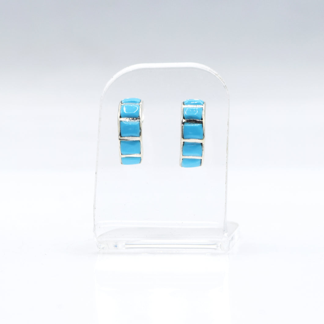 Zuni Half Hoop Earrings with Turquoise in Sterling Silver