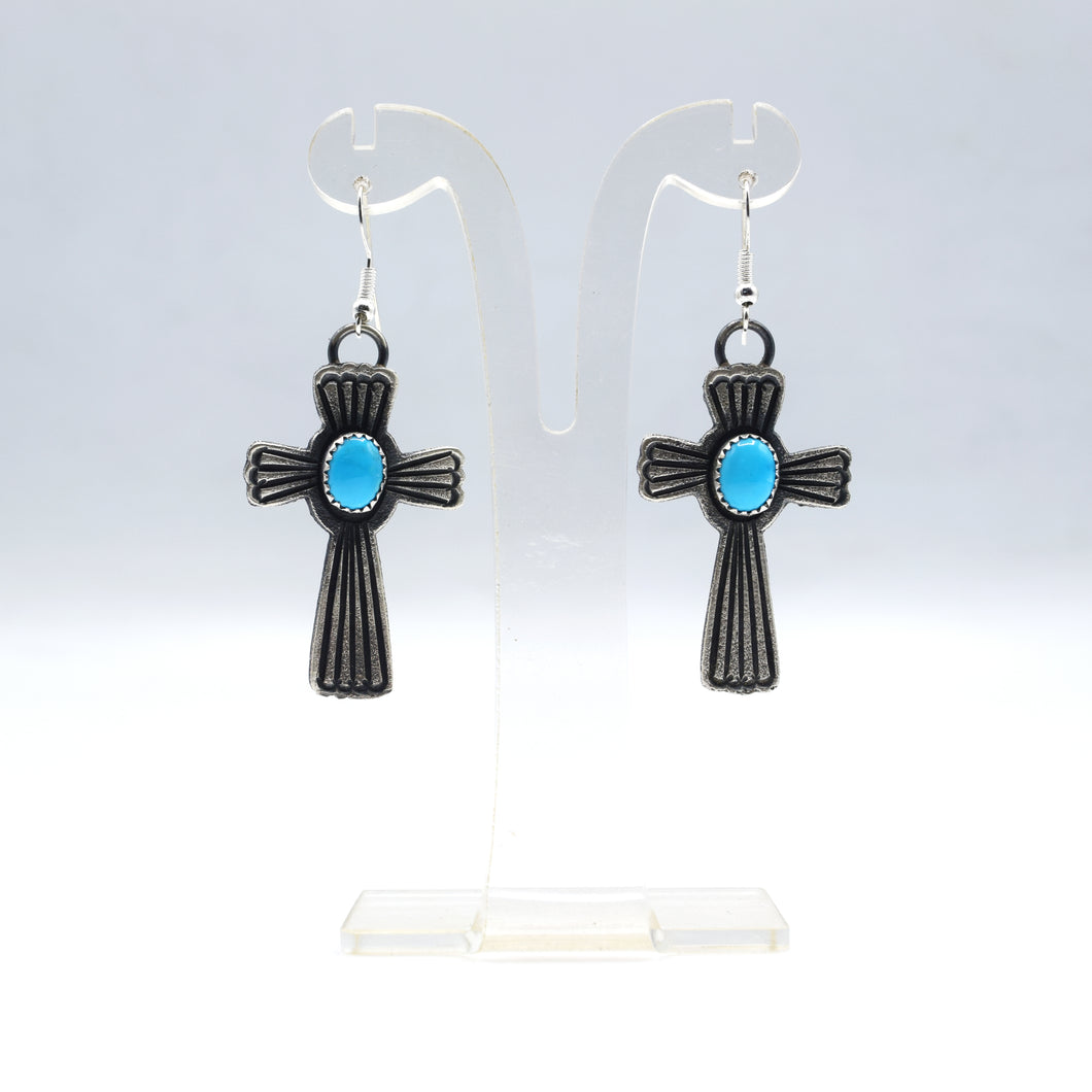 Navajo Sterling Silver Turquoise Crosses Earrings