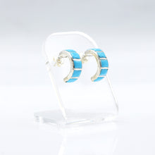 Load image into Gallery viewer, Zuni Half Hoop Earrings with Turquoise in Sterling Silver
