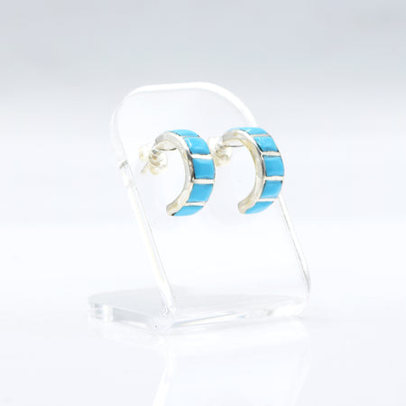 Zuni Half Hoop Earrings with Turquoise in Sterling Silver