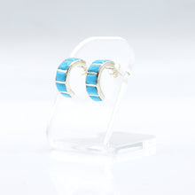 Load image into Gallery viewer, Zuni Half Hoop Earrings with Turquoise in Sterling Silver
