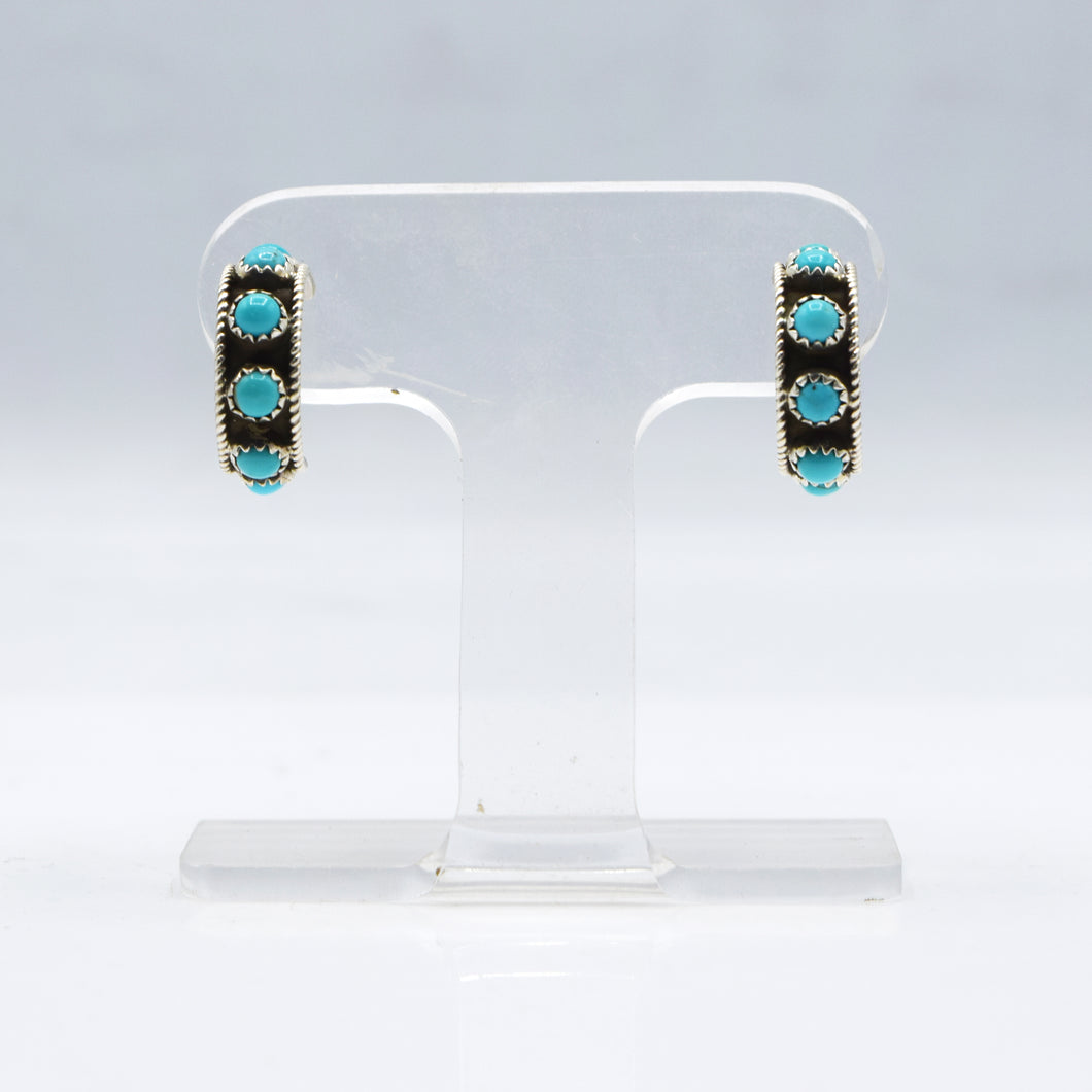 Navajo Sterling Silver Earrings with Turquoise Cluster