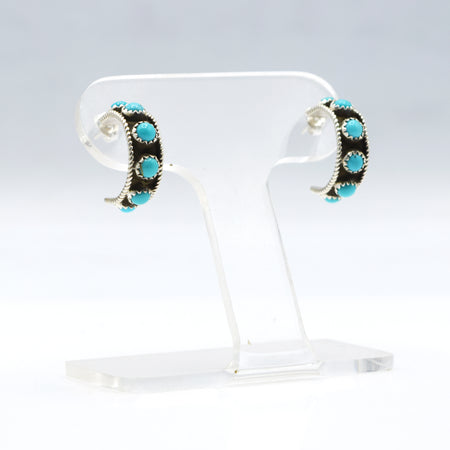 Navajo Sterling Silver Earrings with Turquoise Cluster