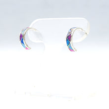 Load image into Gallery viewer, Zuni Half Hoop Earrings with Multi-Color Synthesized Opal – Sterling Silver
