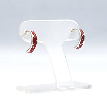 Zuni Half Hoop Earrings with Coral – Sterling Silver