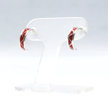 Load image into Gallery viewer, Zuni Half Hoop Earrings with Coral – Sterling Silver
