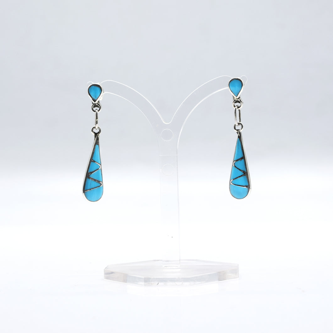 Zuni Channel Inlay Turquoise Earrings Sterling Silver