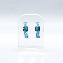 Load image into Gallery viewer, Zuni Half Hoop Earrings with Turquoise – Sterling Silver

