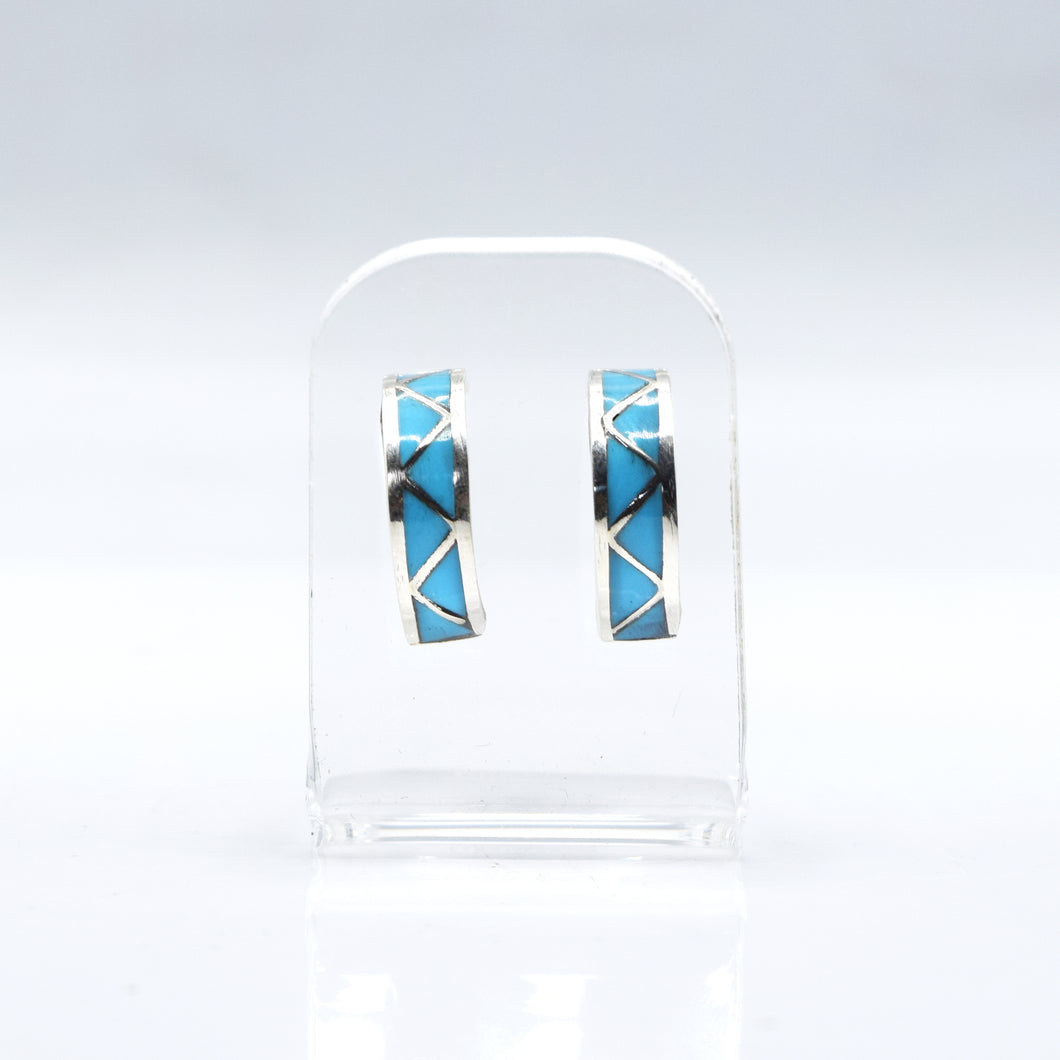 Zuni Half Hoop Earrings with Turquoise – Sterling Silver