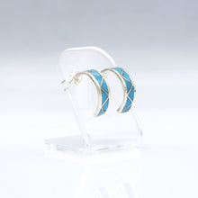 Load image into Gallery viewer, Zuni Half Hoop Earrings with Turquoise – Sterling Silver
