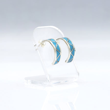 Zuni Half Hoop Earrings with Turquoise – Sterling Silver