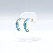 Load image into Gallery viewer, Zuni Half Hoop Earrings with Turquoise – Sterling Silver
