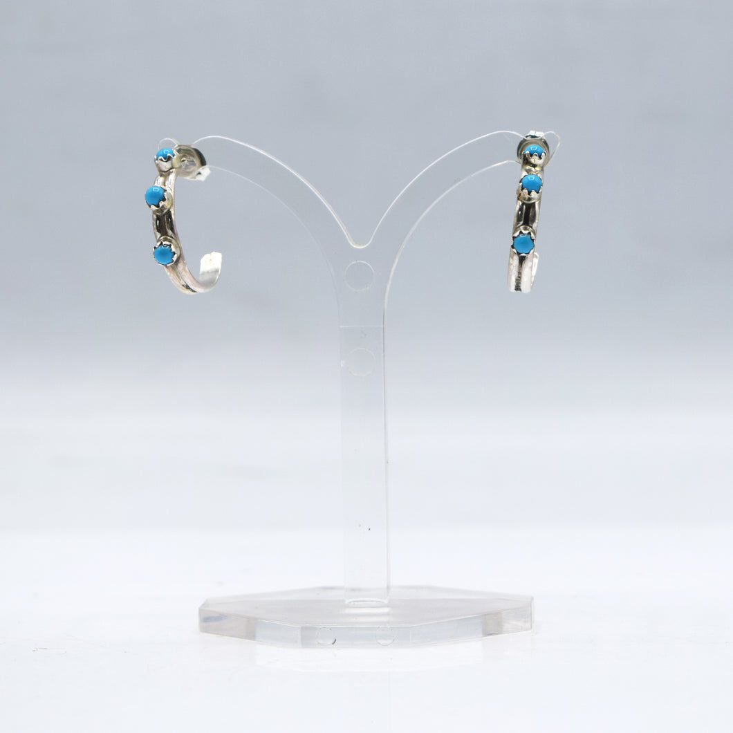 Zuni Half Hoop Earrings with Turquoise – Sterling Silver