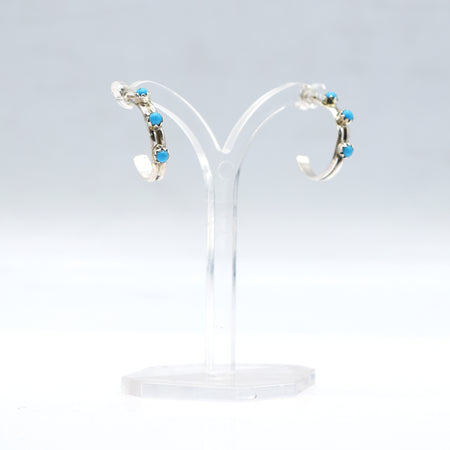 Zuni Half Hoop Earrings with Turquoise – Sterling Silver
