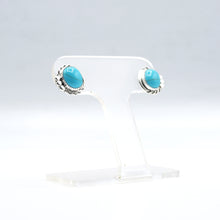 Load image into Gallery viewer, Navajo Turquoise \ Onyx Earrings Sterling Silver
