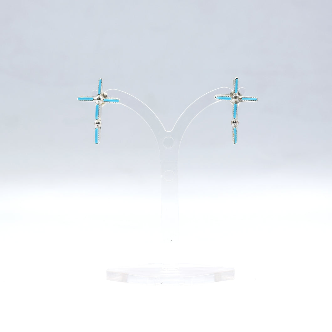 Navajo Sterling Silver Turquoise Crosses Earrings