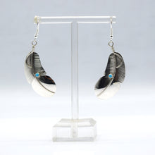 Load image into Gallery viewer, Zuni Feather Earrings with Turquoise – Sterling Silver
