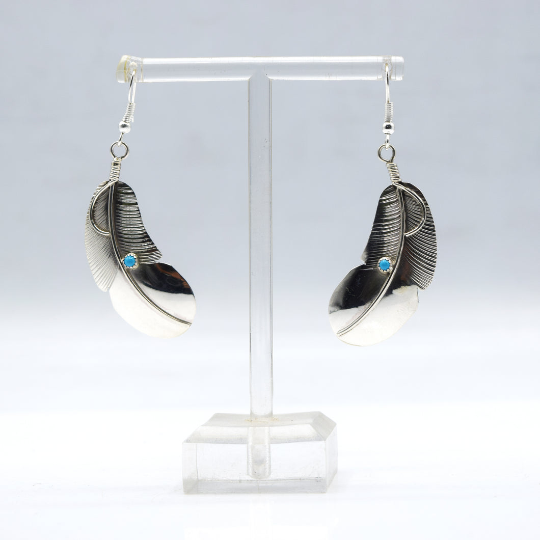 Zuni Feather Earrings with Turquoise – Sterling Silver