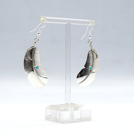 Zuni Feather Earrings with Turquoise – Sterling Silver