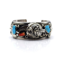 Load image into Gallery viewer, Navajo 925 Silver Bear Claw Bracelet with Turquoise and Coral
