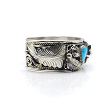 Load image into Gallery viewer, Navajo 925 Silver Bear Claw Bracelet with Turquoise and Coral
