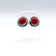 Load image into Gallery viewer, Zuni Coral Stud Earrings – Sterling Silver
