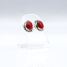 Load image into Gallery viewer, Zuni Coral Stud Earrings – Sterling Silver
