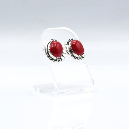 Zuni Coral Stud Earrings – Sterling Silver