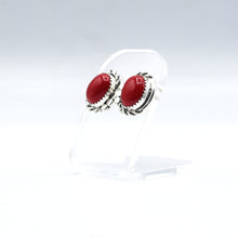 Load image into Gallery viewer, Zuni Coral Stud Earrings – Sterling Silver
