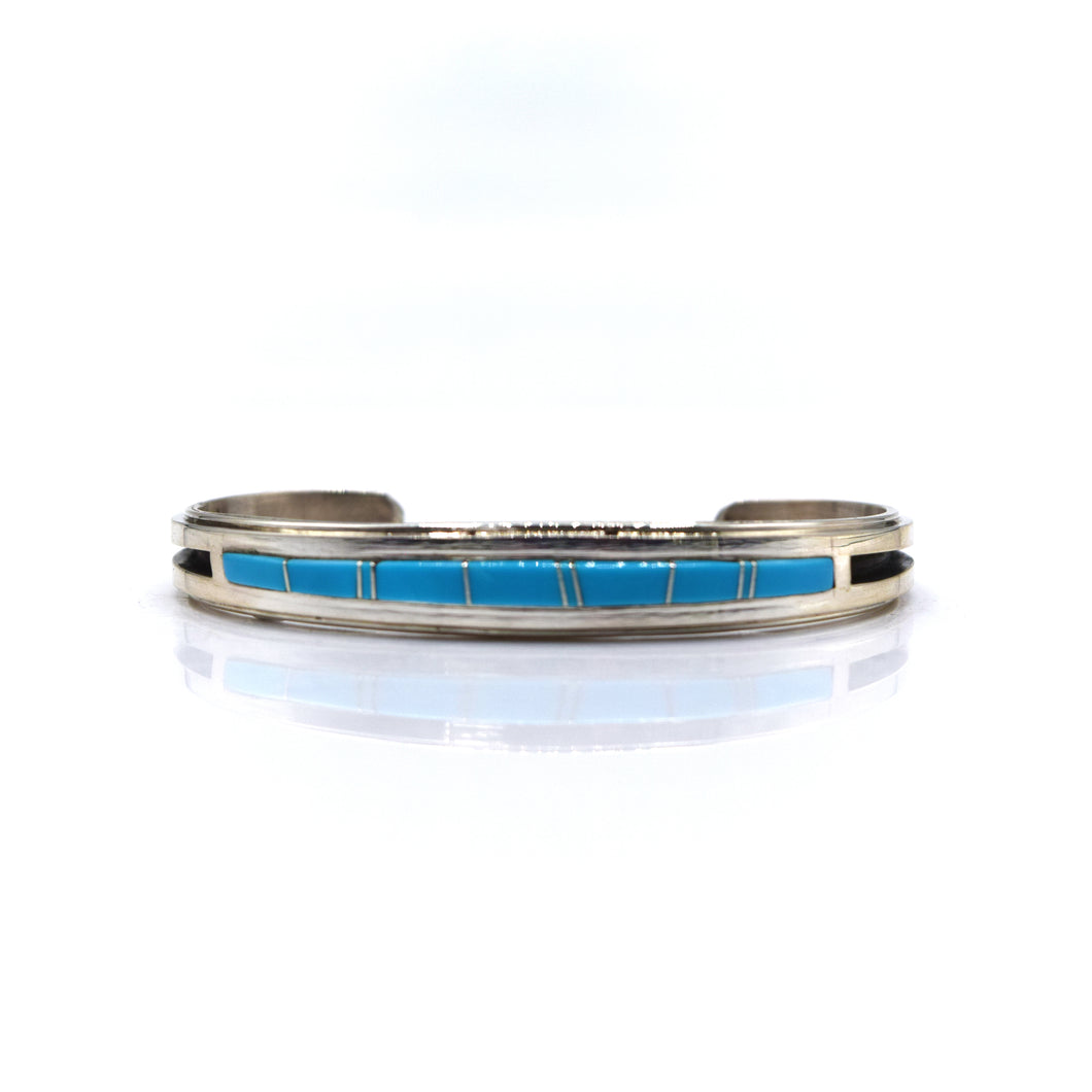 Zuni Turquoise Channeled inlay 925 Silver bracelet