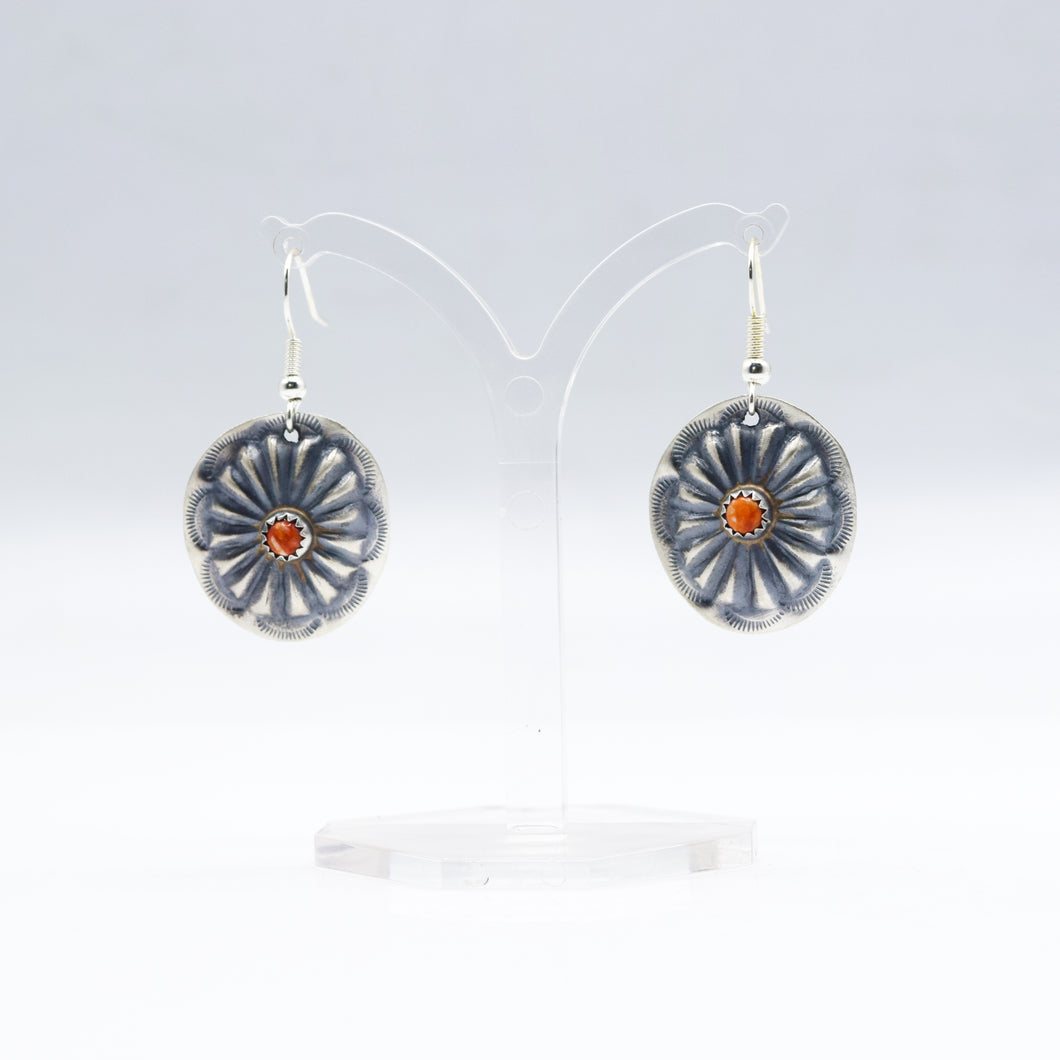 Navajo Coral Earrings in Sterling Silver