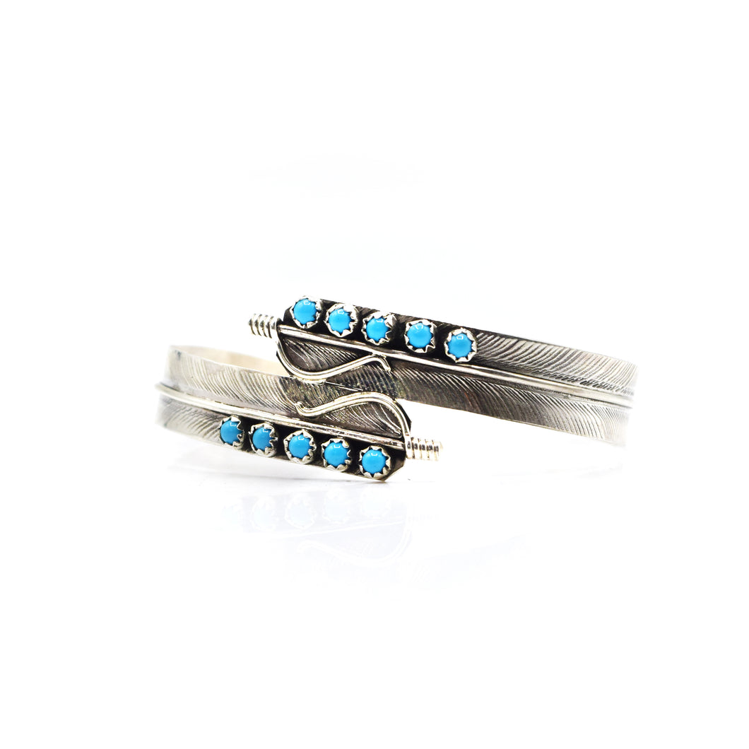 Navajo 925 Silver Multi Stone Turquoise Feather Bracelet