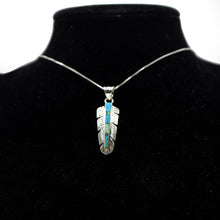 Load image into Gallery viewer, Zuni Feather Necklace Channeled Inlay in Turquoise &amp; Opal
