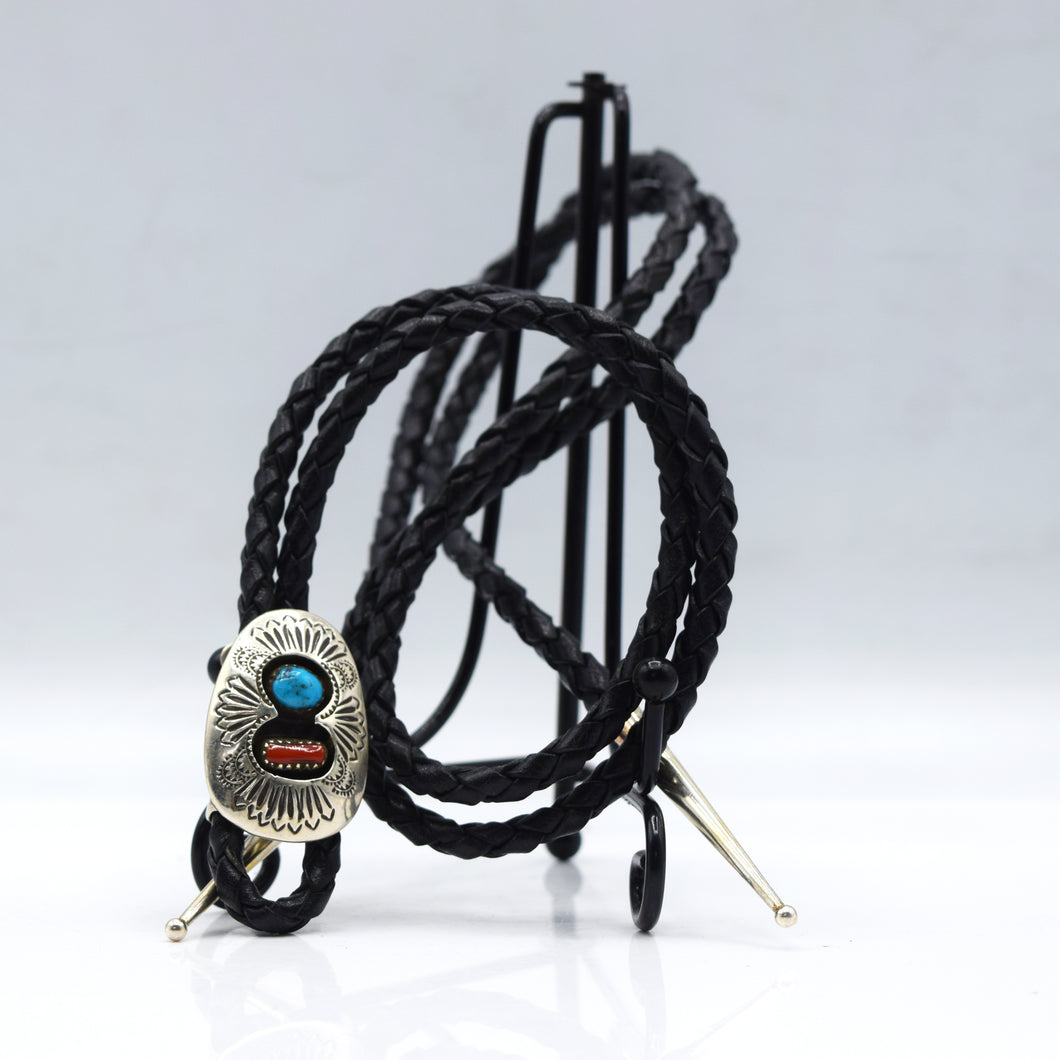 Navajo Turquoise and Coral Bolo Tie