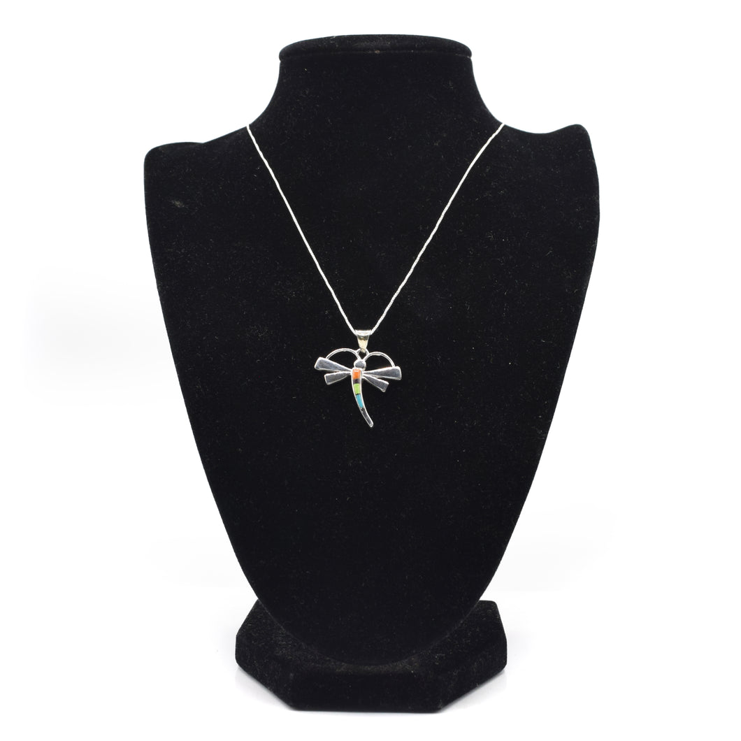 Zuni Dragonfly Pendant – Sterling Silver with Channeled Inlay