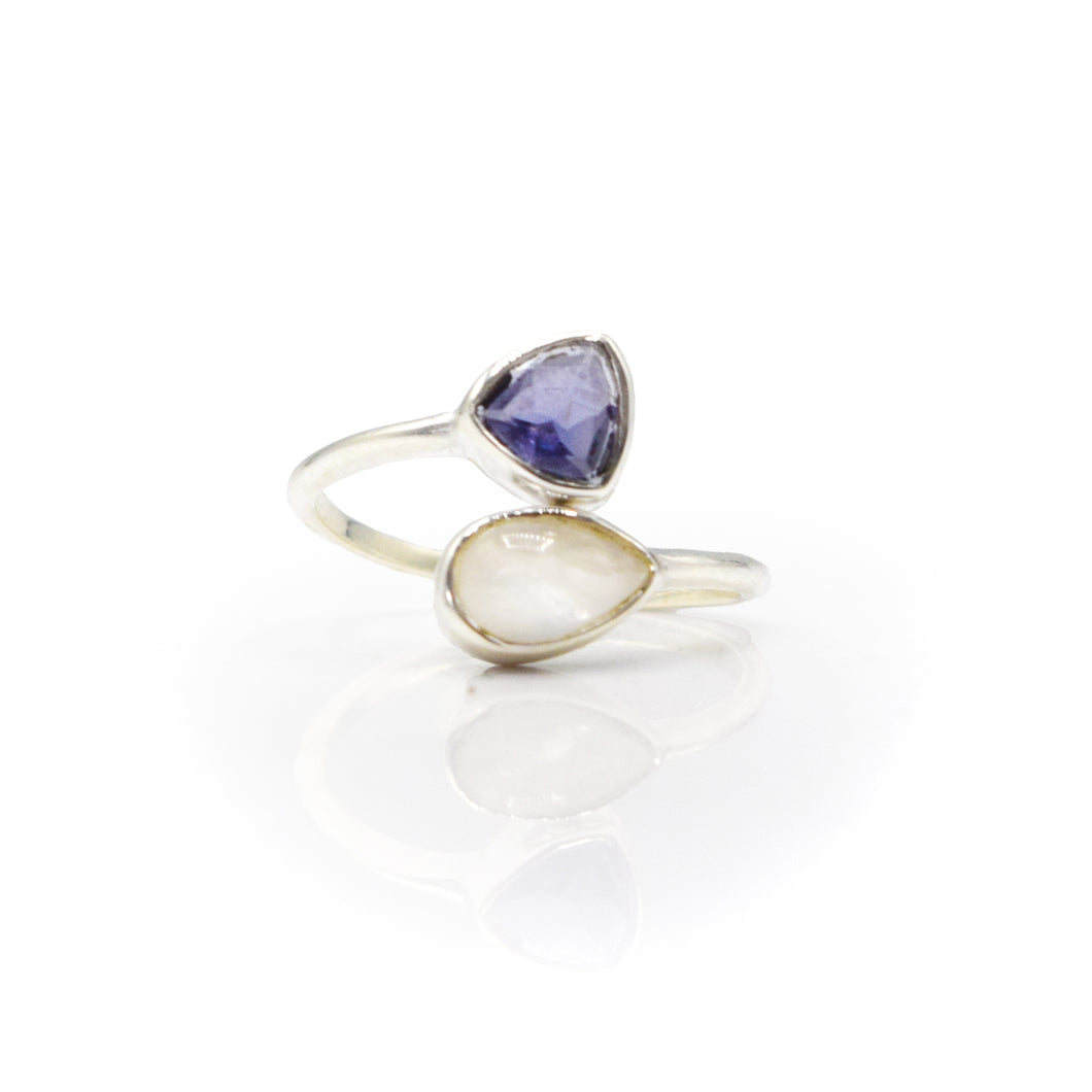 Moonstone and Tanzanite ring in 925 Silver