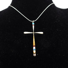 Load image into Gallery viewer, Zuni Cross Pendant – Mother of Pearl, Turquoise &amp; Coral in Sterling Silver
