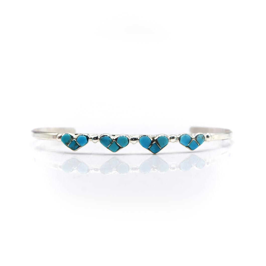 Navajo 925 Silver Multi Stone Turquoise Hearts Bracelet
