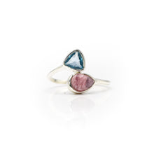Load image into Gallery viewer, Aquamarine and Pink Tourmaline ring in 925 Silver
