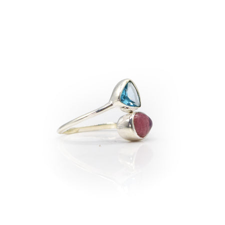 Aquamarine and Pink Tourmaline ring in 925 Silver